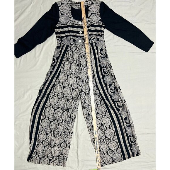 Vintage Melissa Women's Size 6 Black White Wide Leg Floral Long Sleeve Jumpsuit - Picture 8 of 12